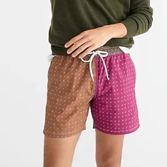 E J.Crew Multi Color Paisley Print 6" Stretch Swim Trunk Shorts NWT Size M - Picture 2 of 11